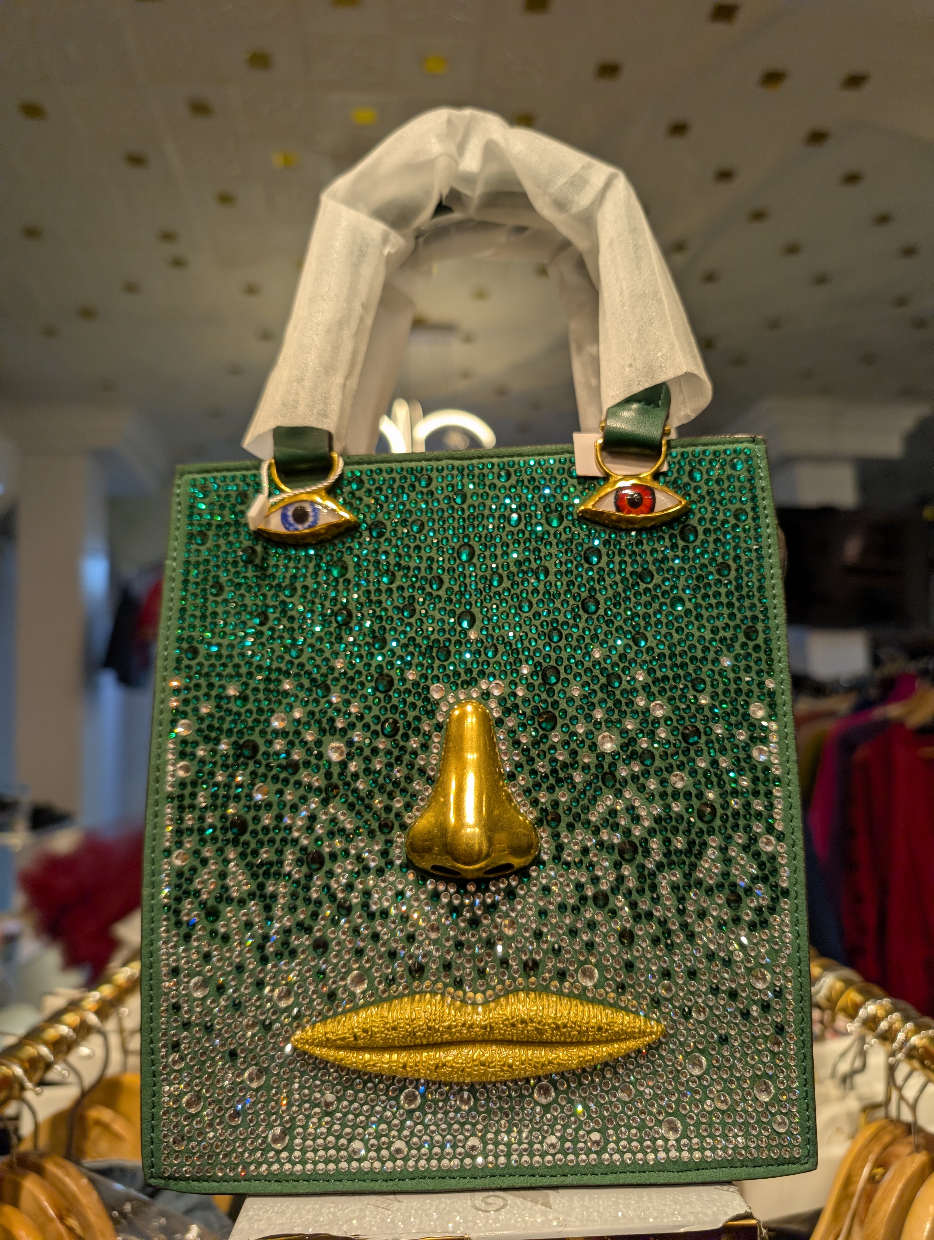 Green Emerald Rhinestone Face Handbag