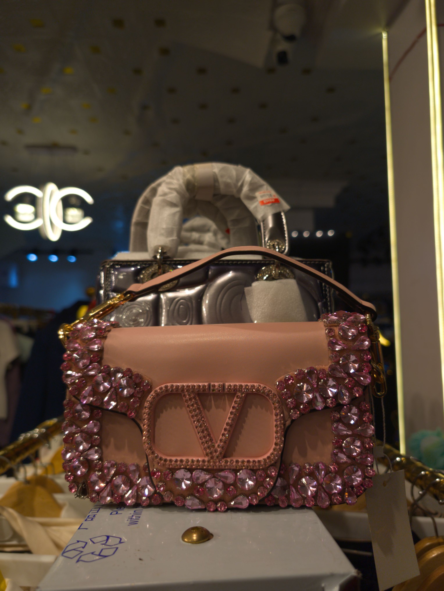 Peachy Crystal-Embellished Evening bag