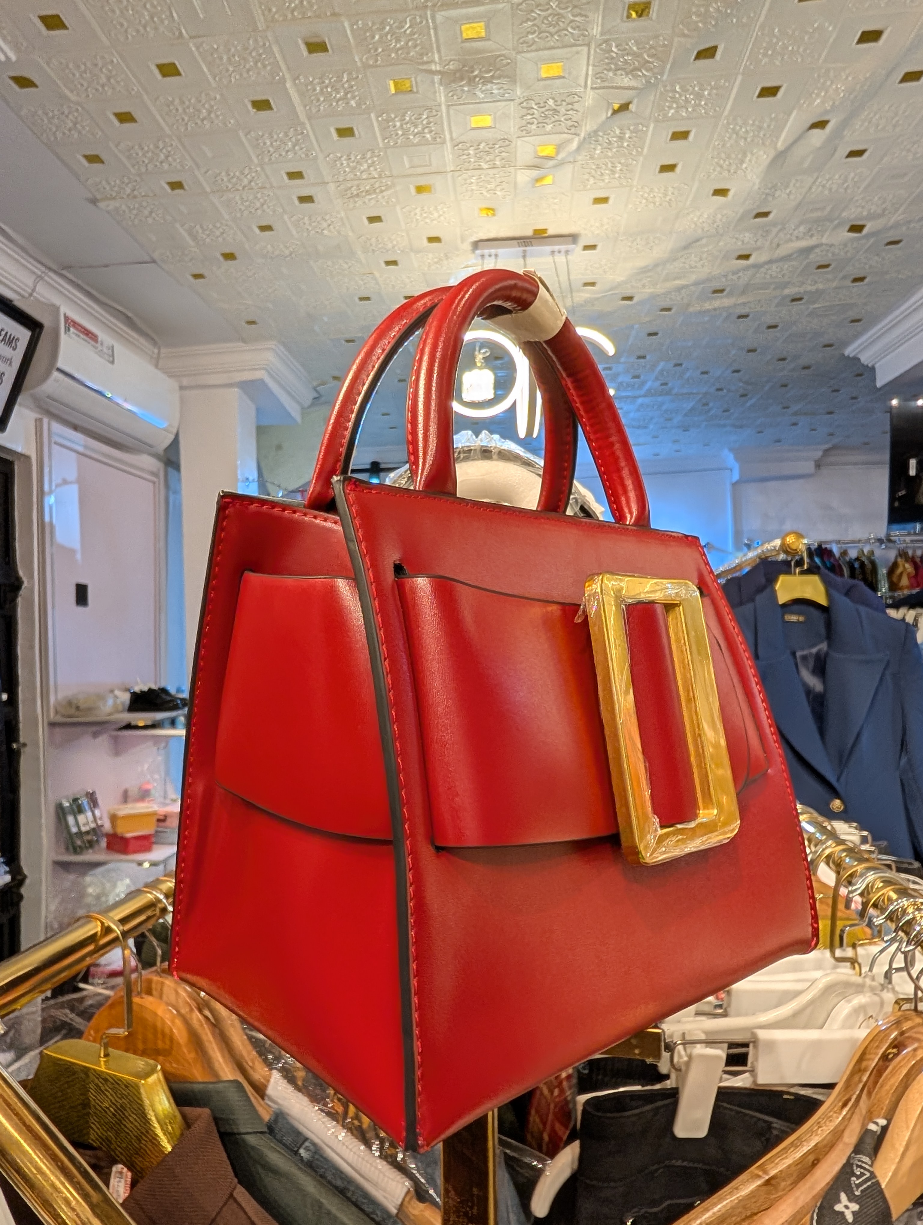 Red and Gold-block statement bag