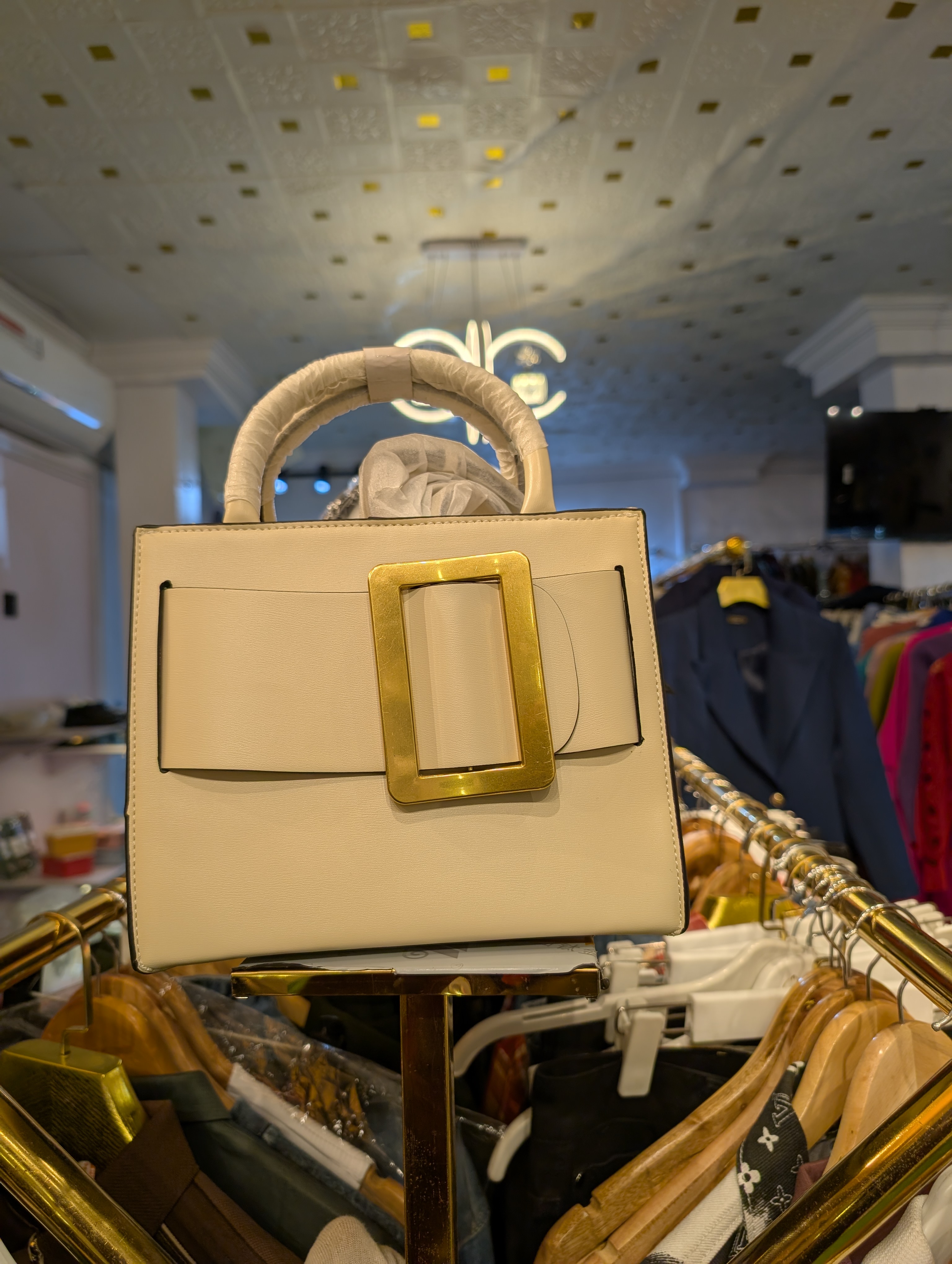 Cream (off-white) and Gold-block statement bag