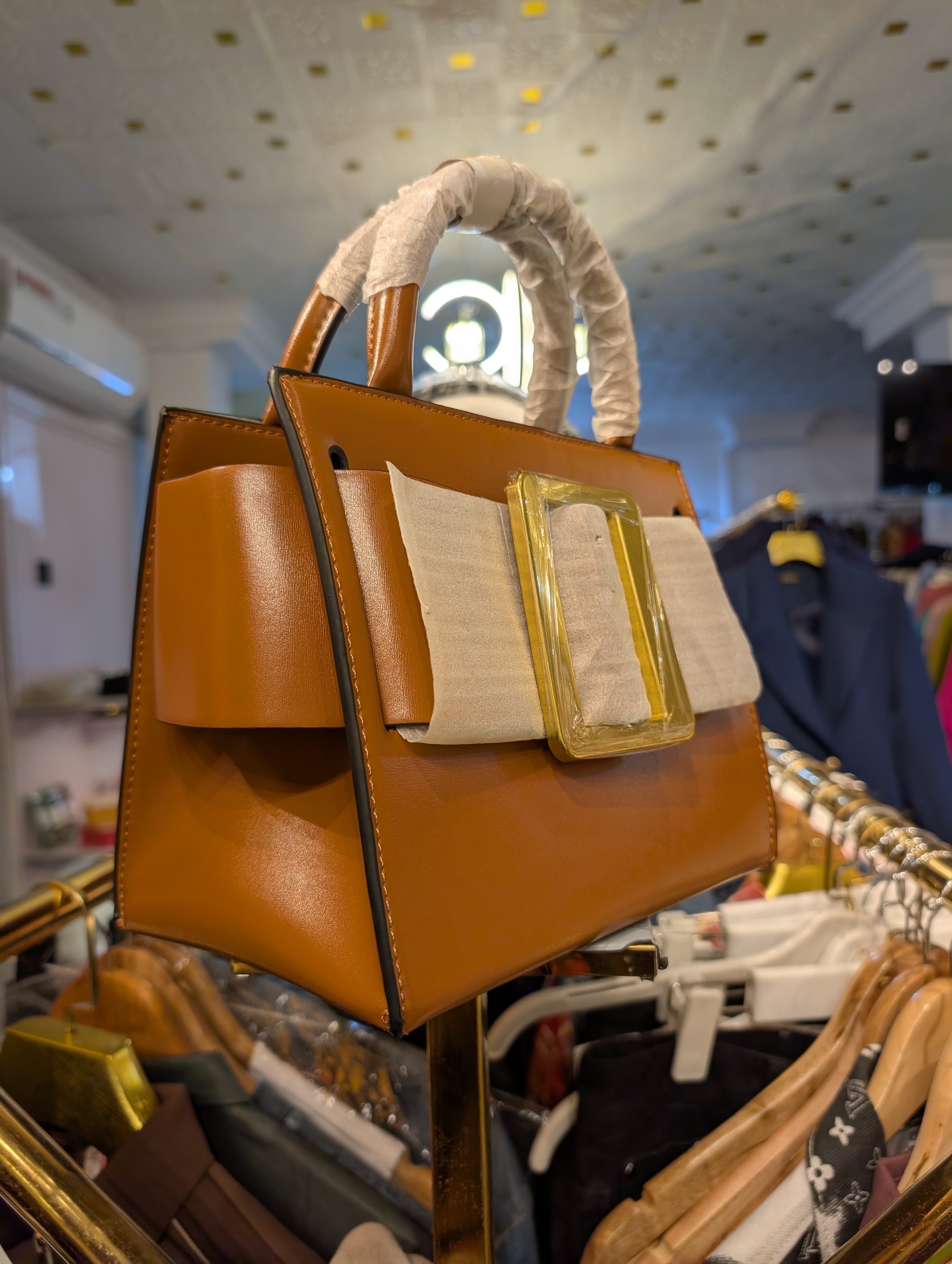 Brown and Gold-block statement bag