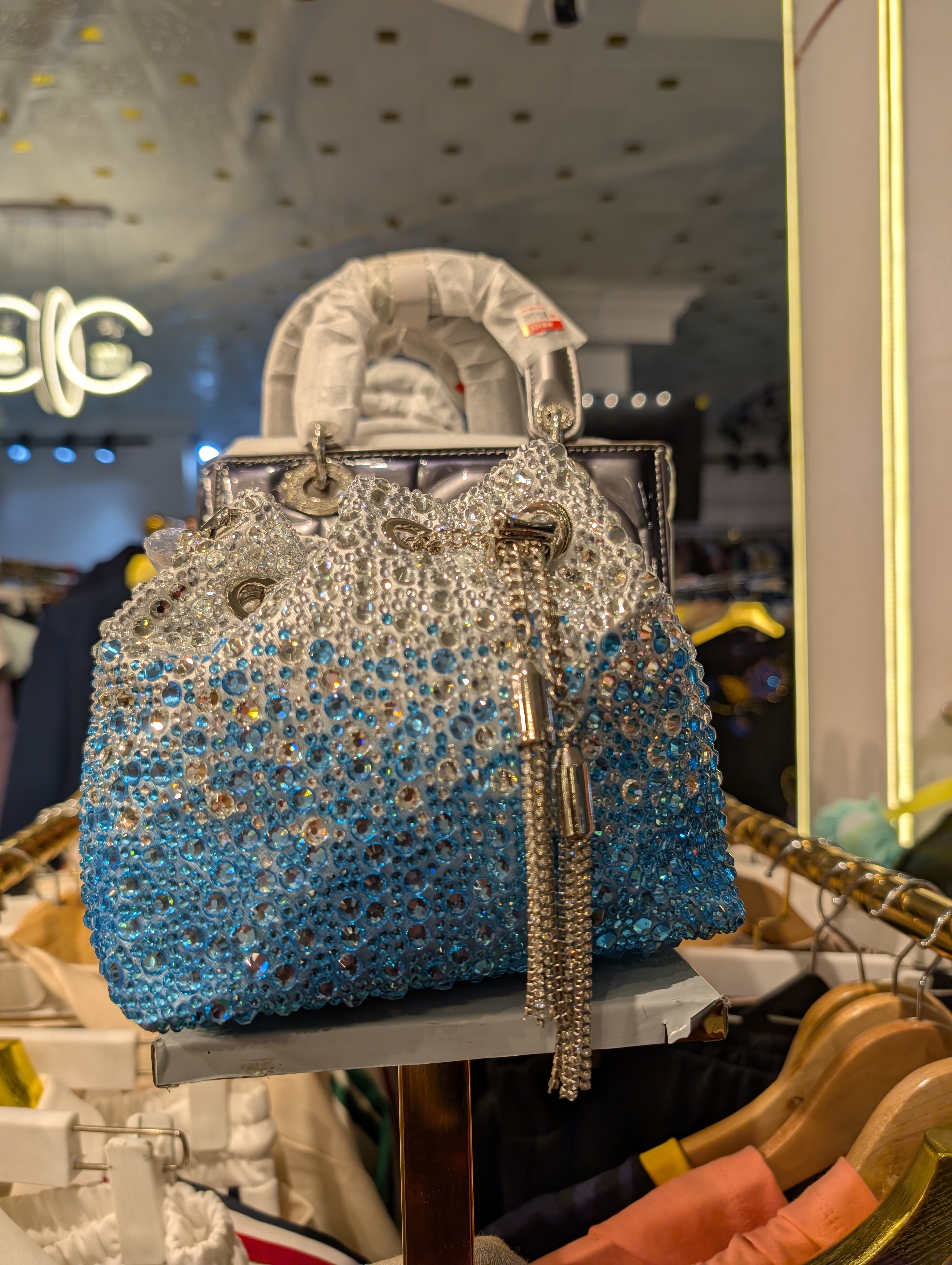 Silver and blue Crystal Embellished Evening Bag