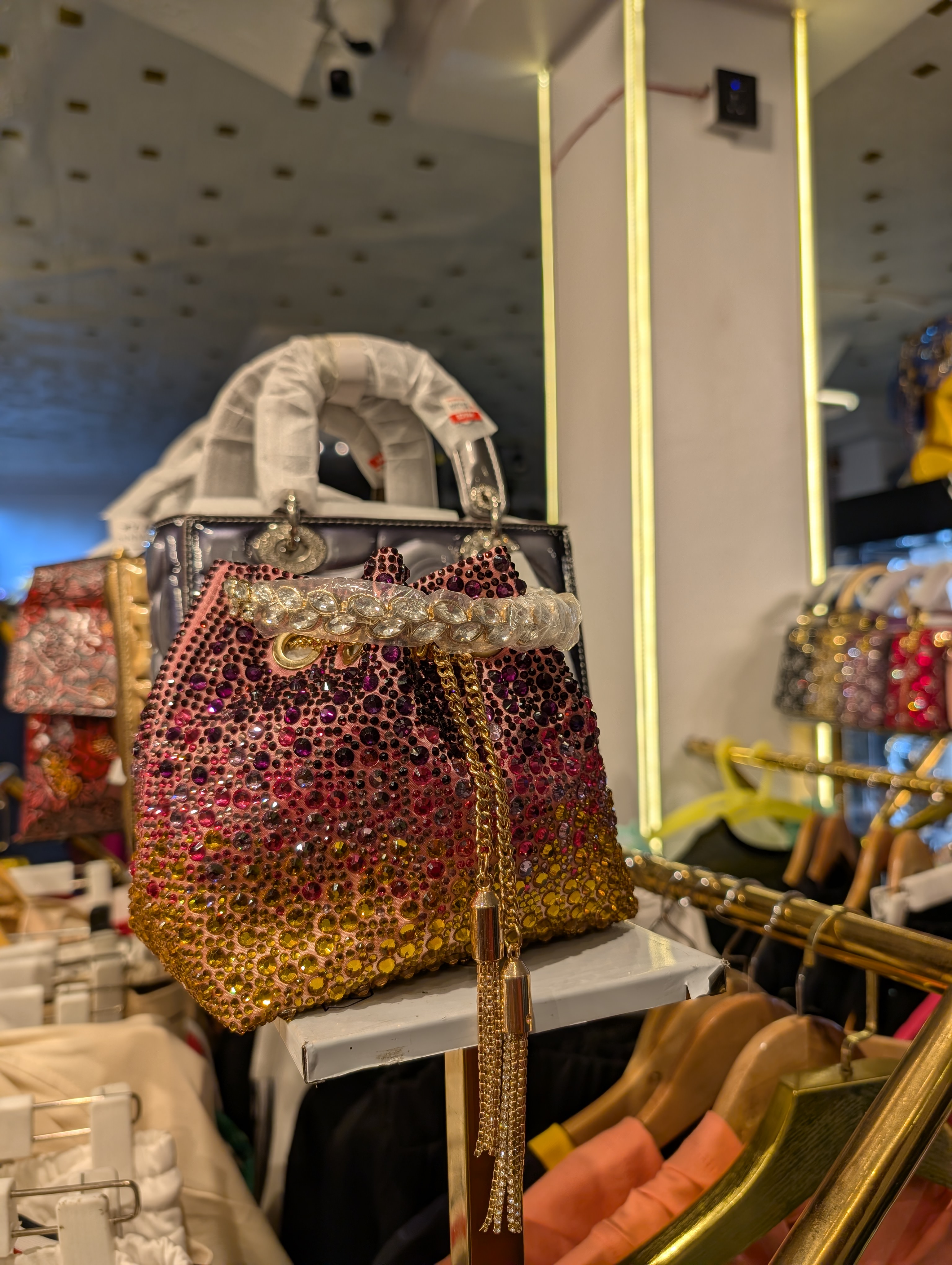 Purple, violet and gold crystal embellished evening bag