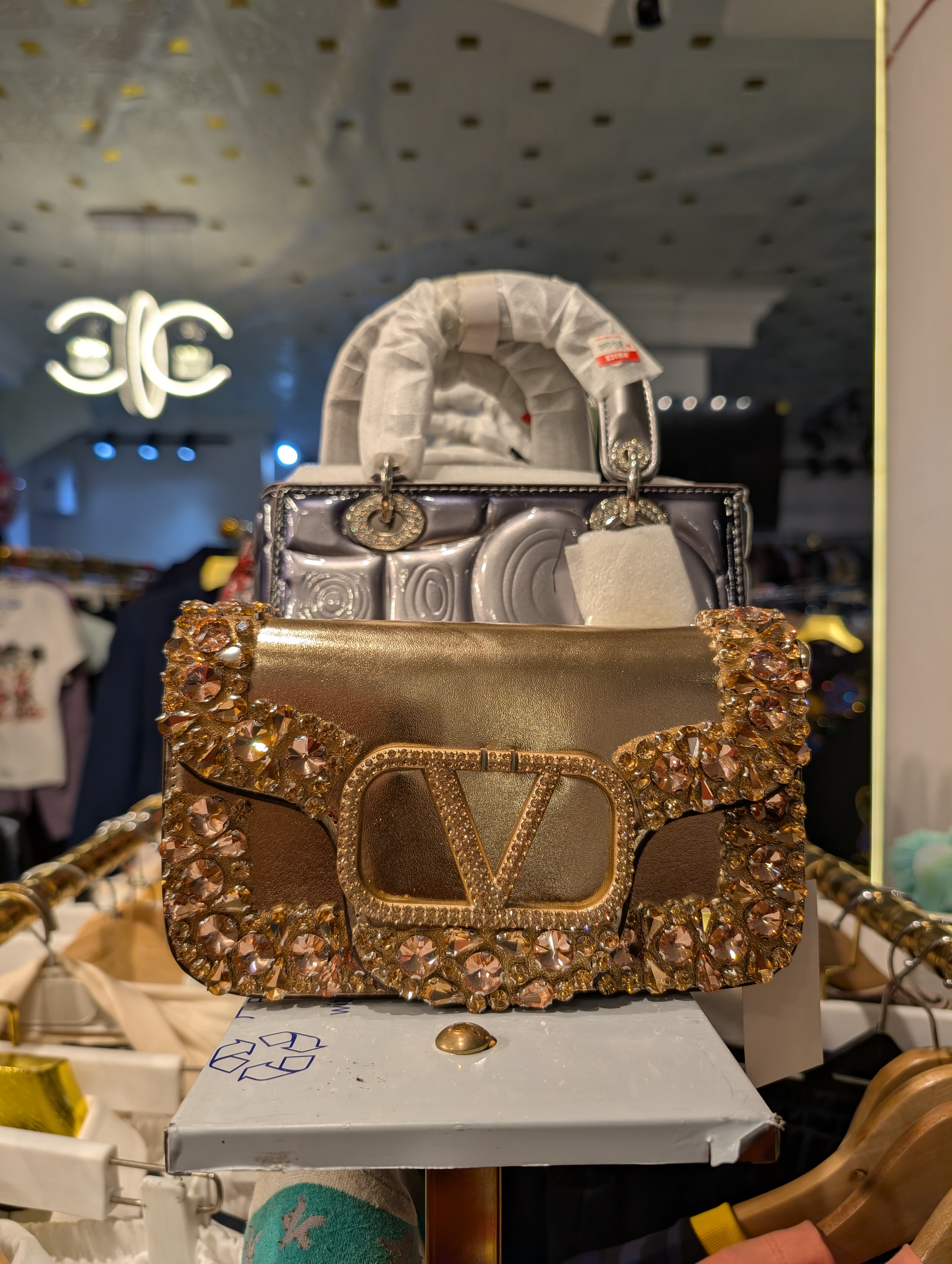 Gold crystal embellished Valentino flap shoulder bag