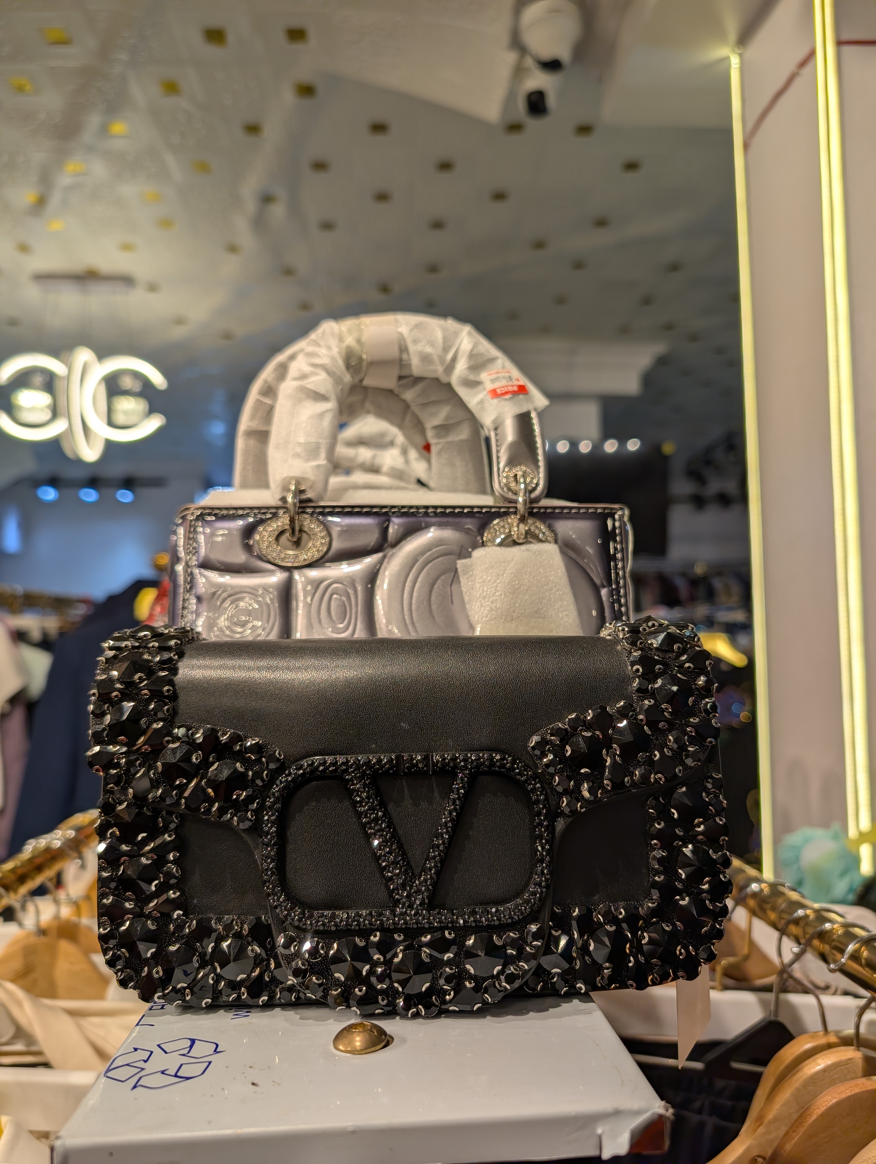 Black crystal embellished Valentino flap shoulder bag