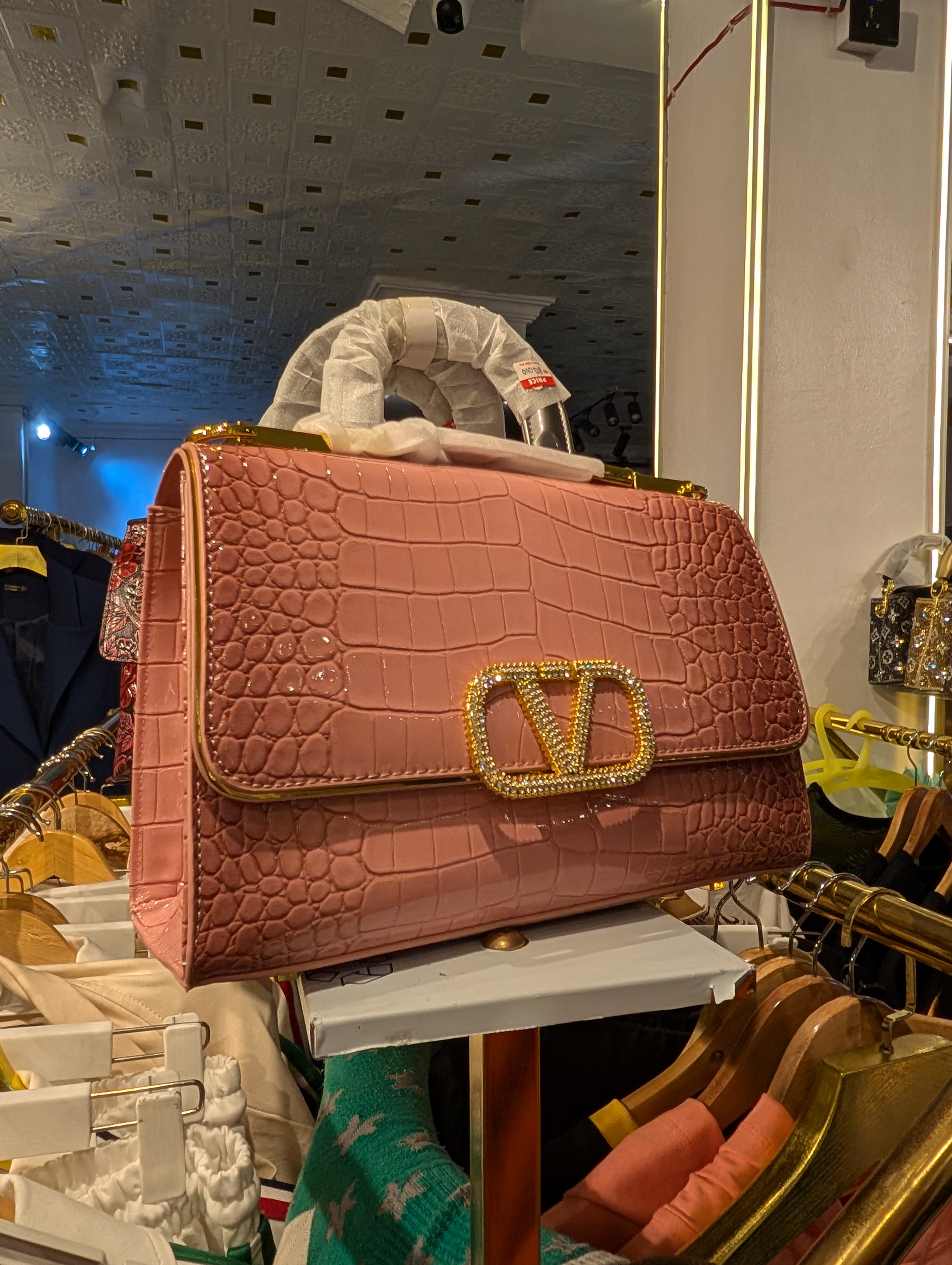 Peach Dusty Rose Croc-Texture Flap bag